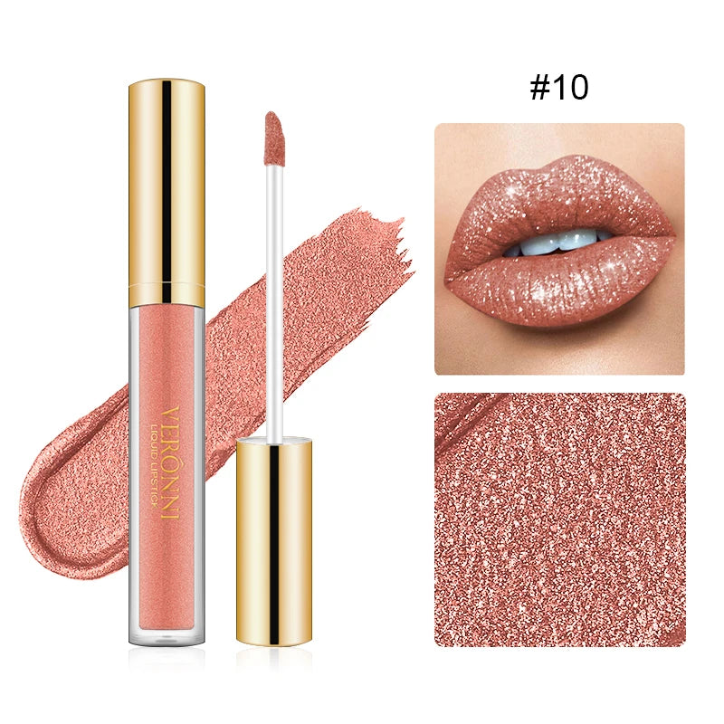 Set de labiales líquidos con purpurina LuxuryGlow de 15 colores: brillo labial duradero, resistente al agua y brillante.