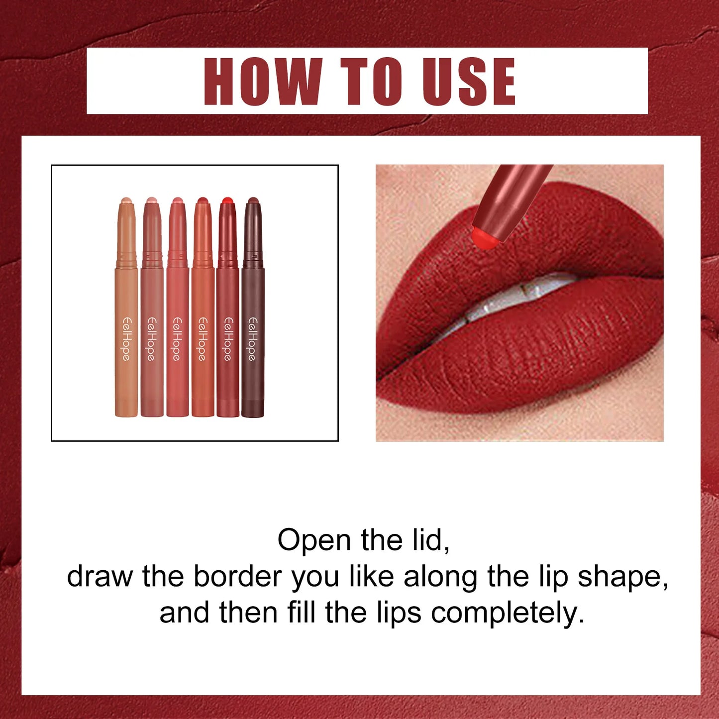 Delineador de labios mate resistente al agua Eelhoe: duradero, suave y fácil de difuminar.