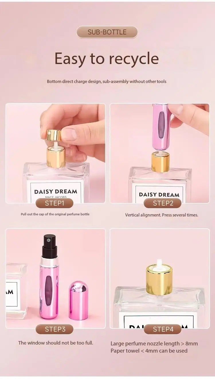 Botella dispensadora de perfume portátil de alta gama LuxuryGlow: spray de viaje recargable