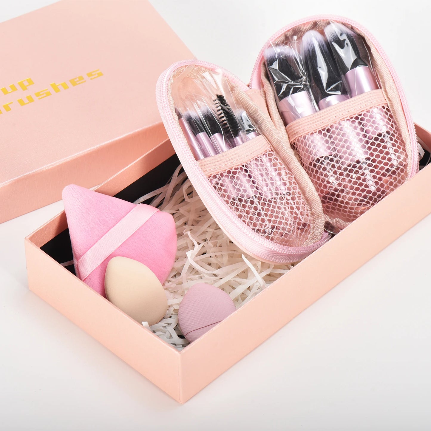 مجموعة فرش مكياج صغيرة من LuxuryGlow، 10 ألوان، مجموعة سفر محمولة مع إسفنجة وأدوات