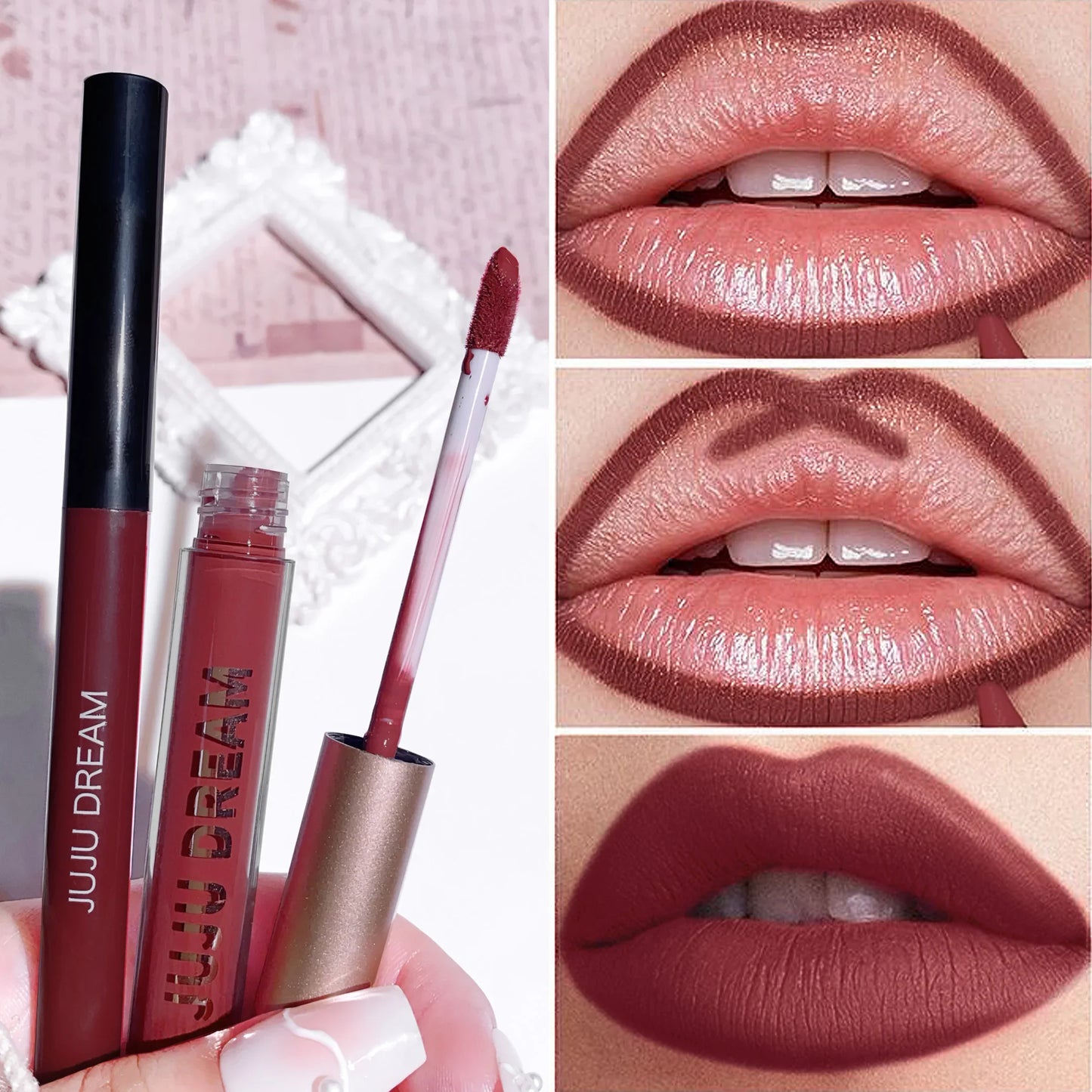 JUJU DREAM 6-Color Matte Lip Liner & Lipstick Pencil Set – 2-in-1 Waterproof, Long-Lasting, Smudge-Proof