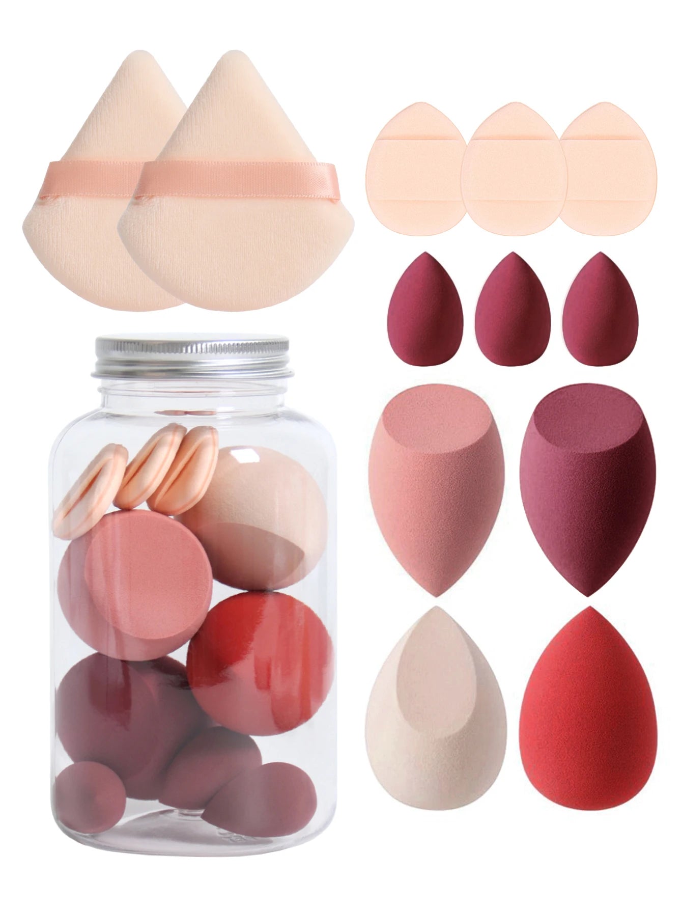 Esponjas de maquillaje de doble uso Luxury Glow, 12 unidades, con frasco de almacenamiento – Sin látex
