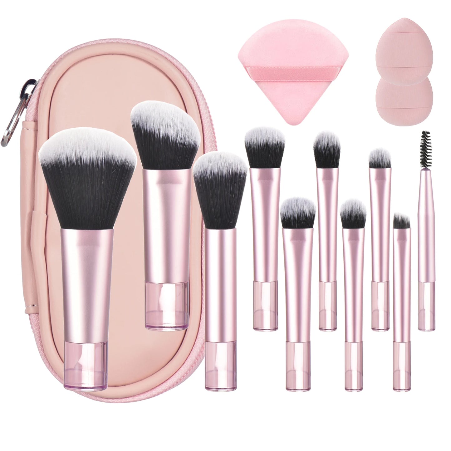 مجموعة فرش مكياج صغيرة من LuxuryGlow، 10 ألوان، مجموعة سفر محمولة مع إسفنجة وأدوات