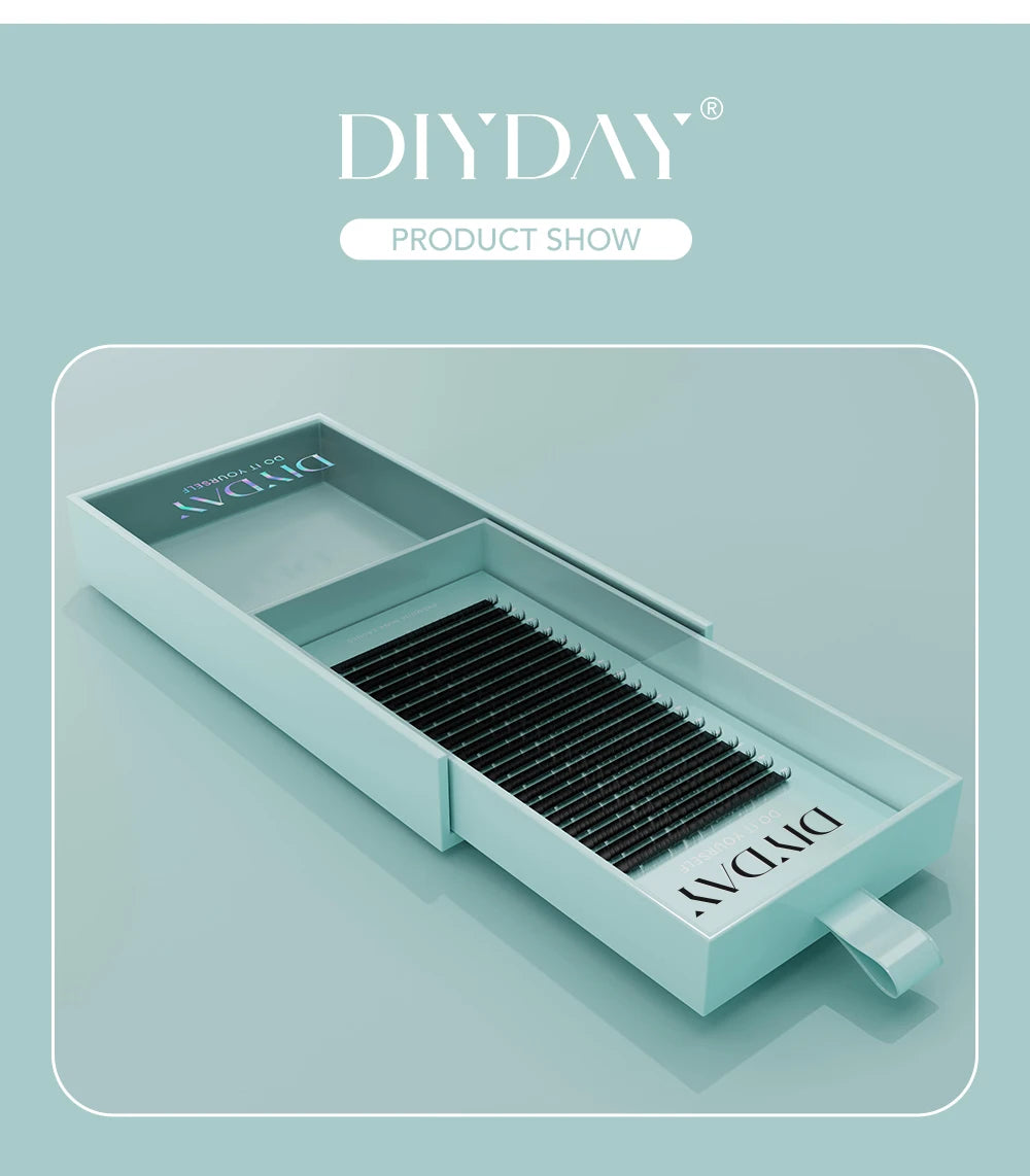 وصلات رموش DIYDAY الفردية، ١٦ صفًا - رموش منك ناعمة، خيارات تجعيد من B إلى DD، C180