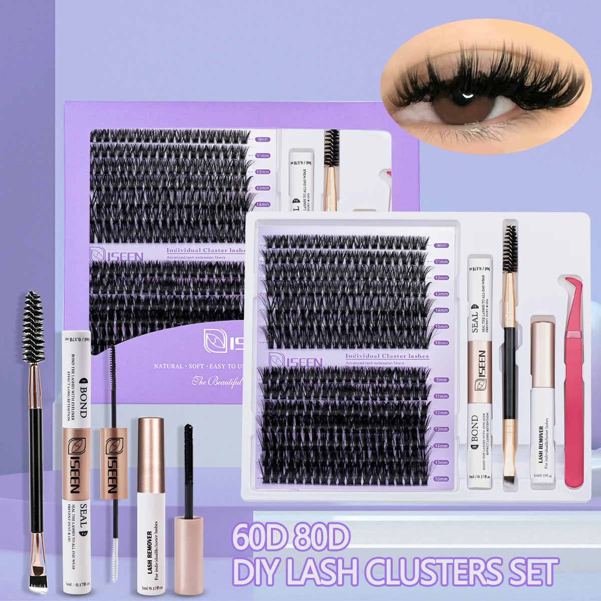 ISEEN DIY Lash Extension Kit – Mixed Lash Clusters with Bond, Remover & Tools