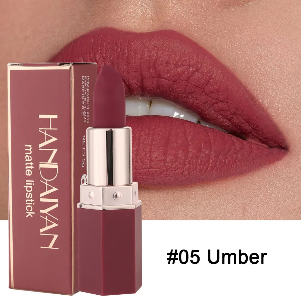 Handaiyan 6-Color Matte Velvet Lipstick Set – Waterproof, Long-Lasting Nude & Red Shades