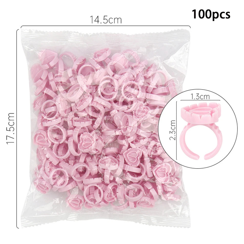 SMHZP 100Pcs Disposable Blooming Eyelash Glue Rings – Flower Cup Design for Lash Extension & Tattoo Pigment