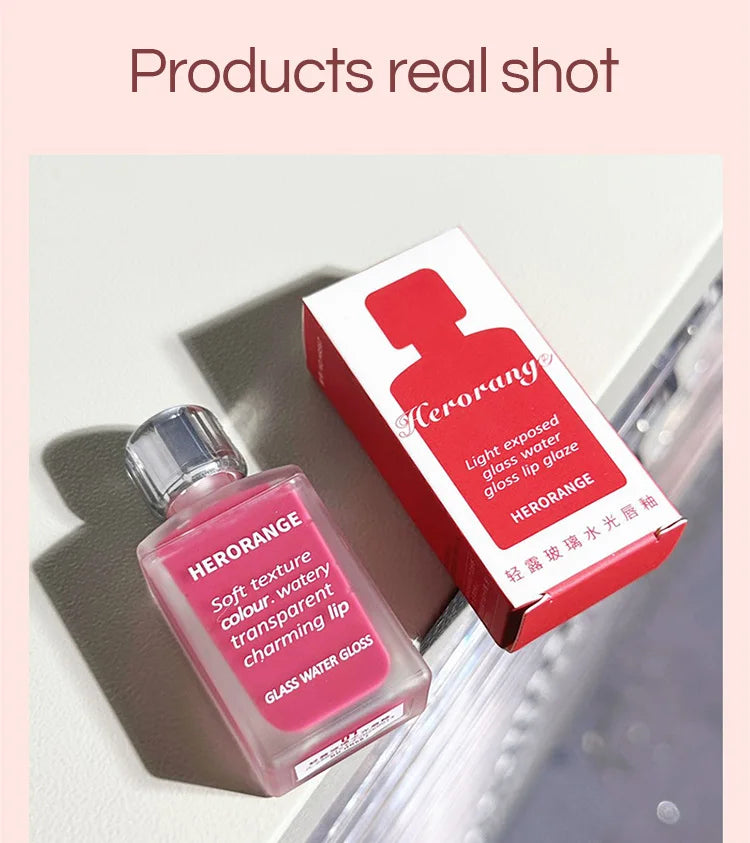 Brillo labial HERORANGE Glass Water | Hidratante, voluminizador y de larga duración