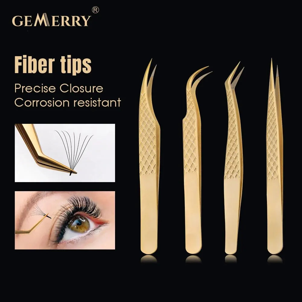 GEMERRY Fiber Tip Eyelash Extension Tweezer – High Precision Golden Tool