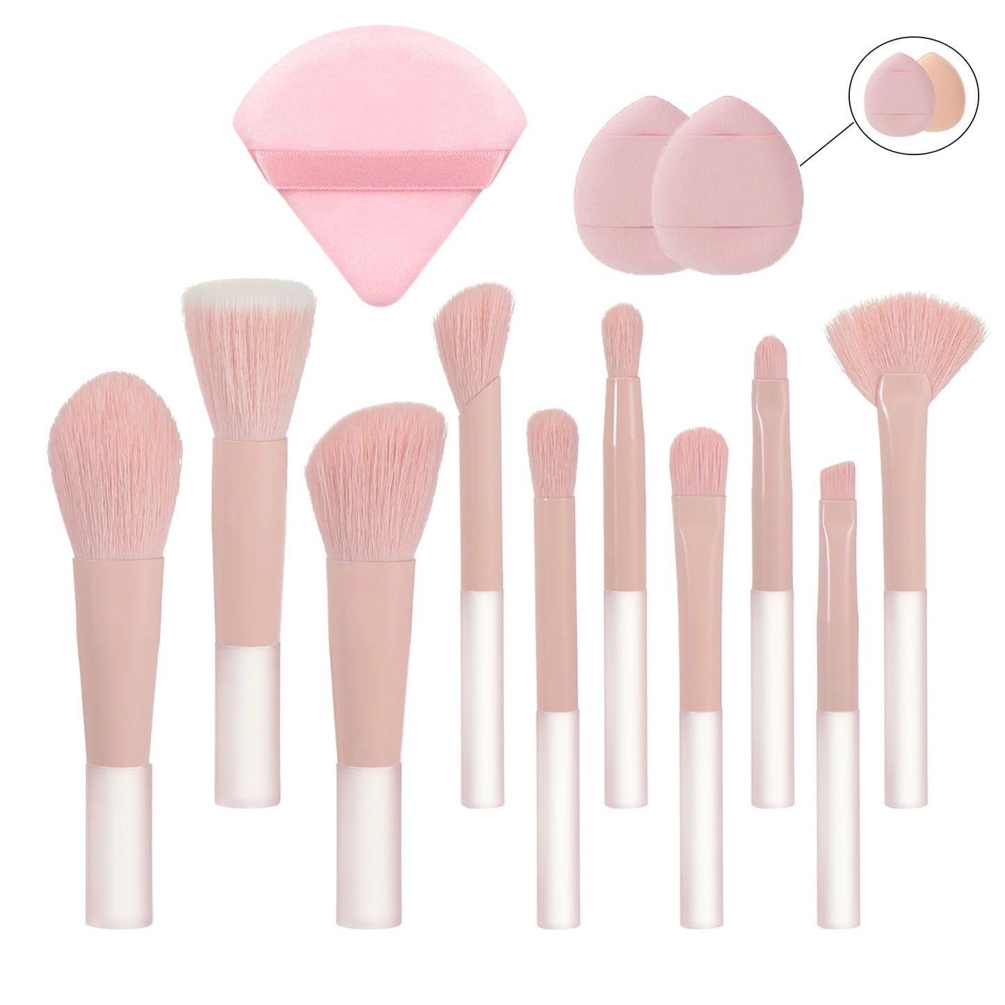 مجموعة فرش مكياج صغيرة من LuxuryGlow، 10 ألوان، مجموعة سفر محمولة مع إسفنجة وأدوات