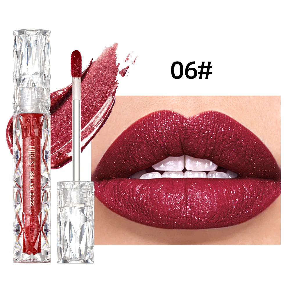 Brillo de labios con brillo de diamante QIBEST: resistente al agua, duradero y brillante.