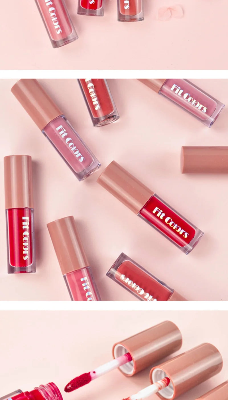 Set de brillo labial LuxuryGlow Fit Colors Velvet: 4 piezas de brillo labial duradero y resistente a las manchas con acabado diamante.
