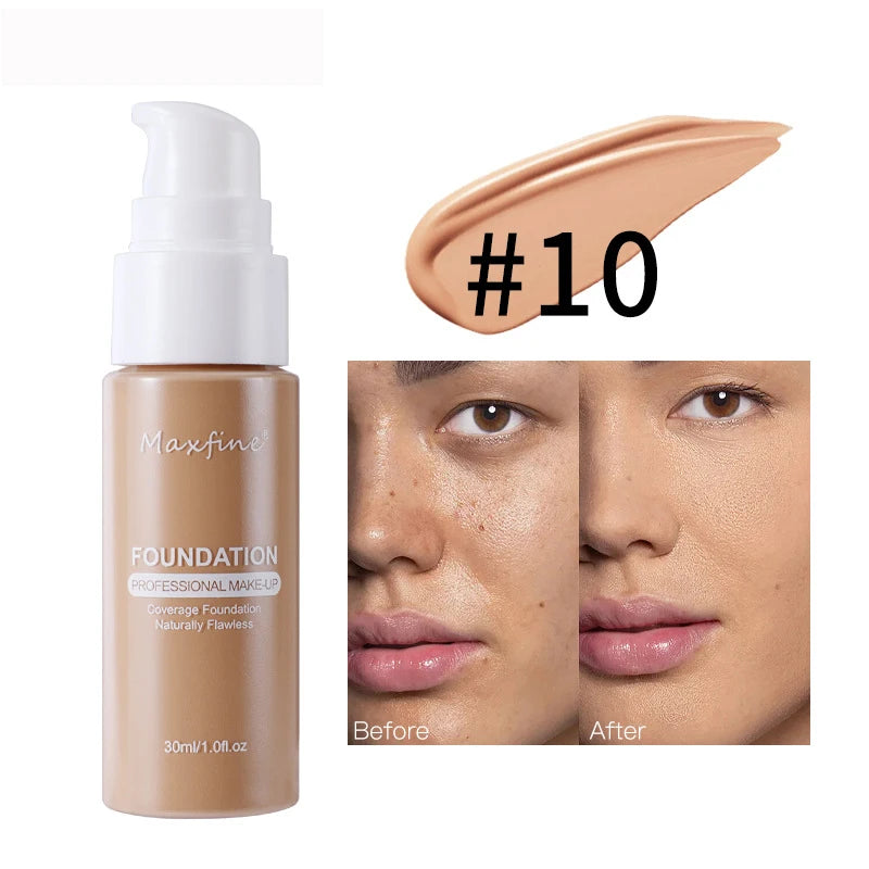 Base de maquillaje líquida MAXFINE: resistente al agua, al sudor y de cobertura total (30 ml)