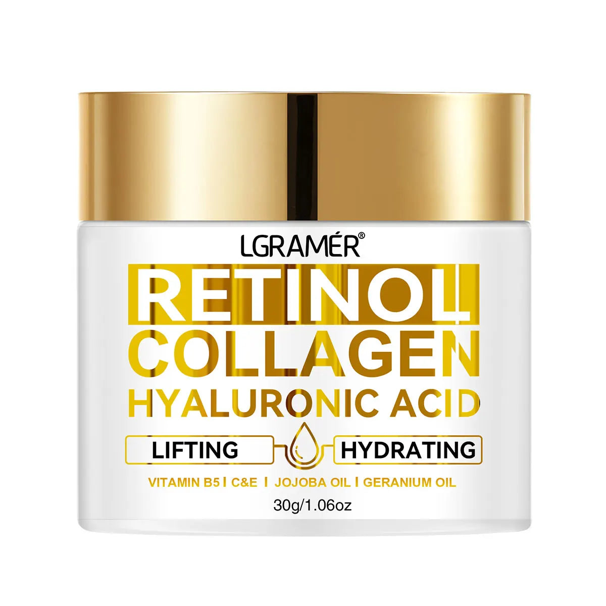 Crema facial con colágeno y retinol LGRAMER: hidratante antiarrugas con ácido hialurónico para hombres y mujeres