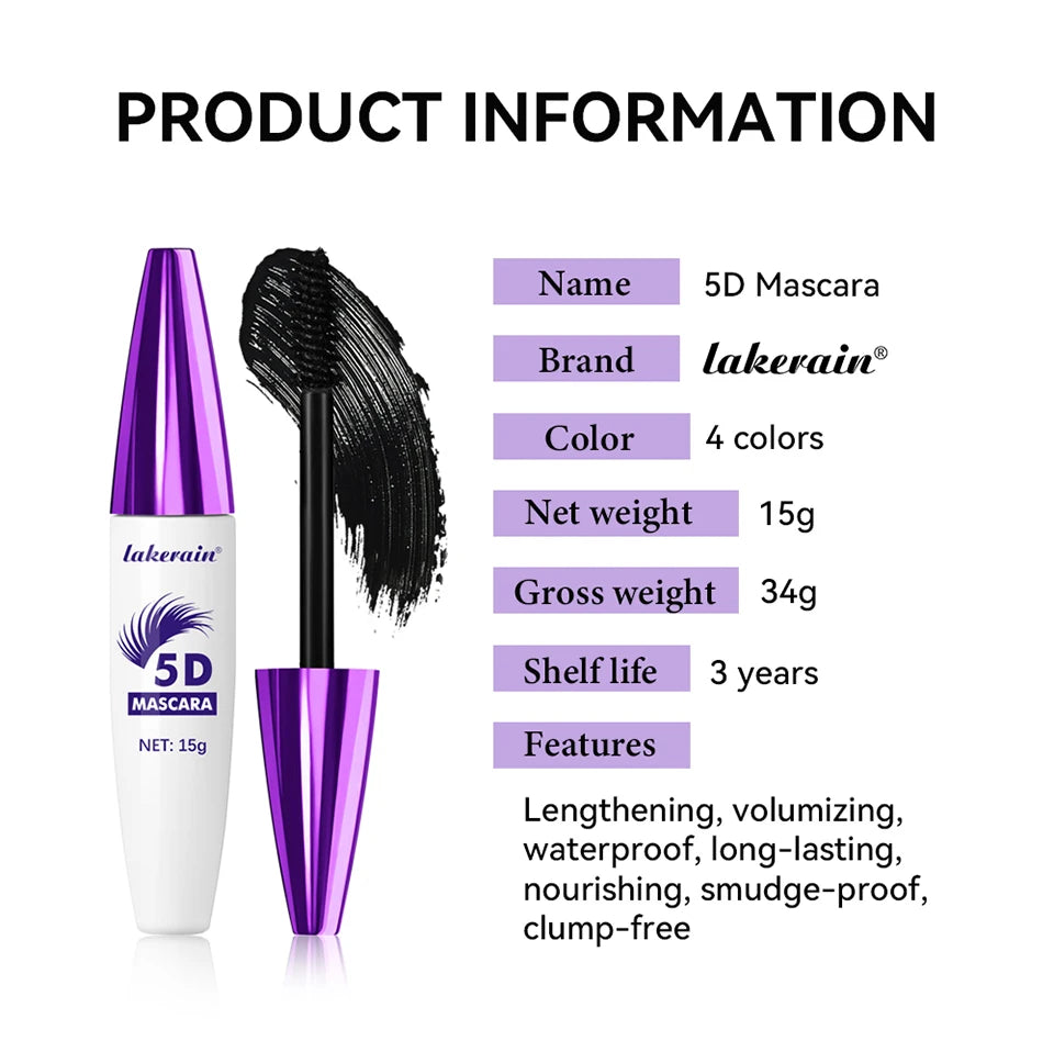 ibcccndc 5D Waterproof Fiber Mascara – Lengthening, Volumizing & Curling