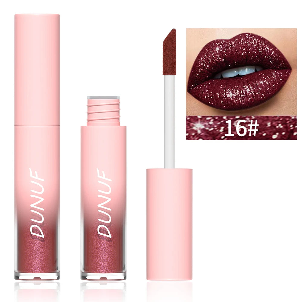 DUNUF Waterproof Pearlescent Lipstick – Long-Lasting Shimmer Lip Gloss for Daily & Stage Makeup