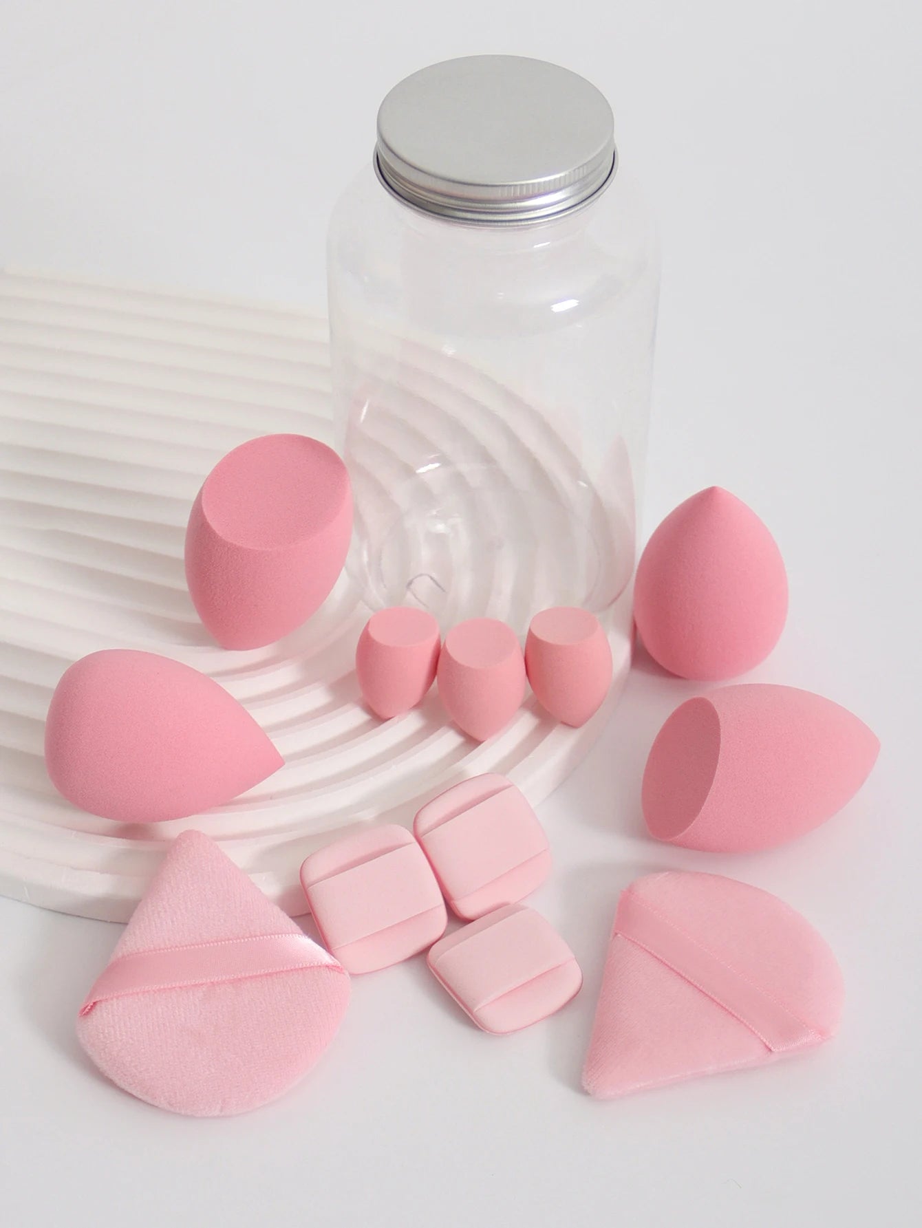 Esponjas de maquillaje de doble uso Luxury Glow, 12 unidades, con frasco de almacenamiento – Sin látex
