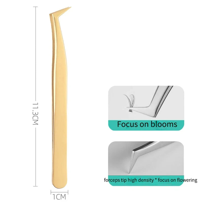 LuxuryGlow Golden Precision Eyelash Extension Tweezers – Stainless Steel 3D Clip Tool