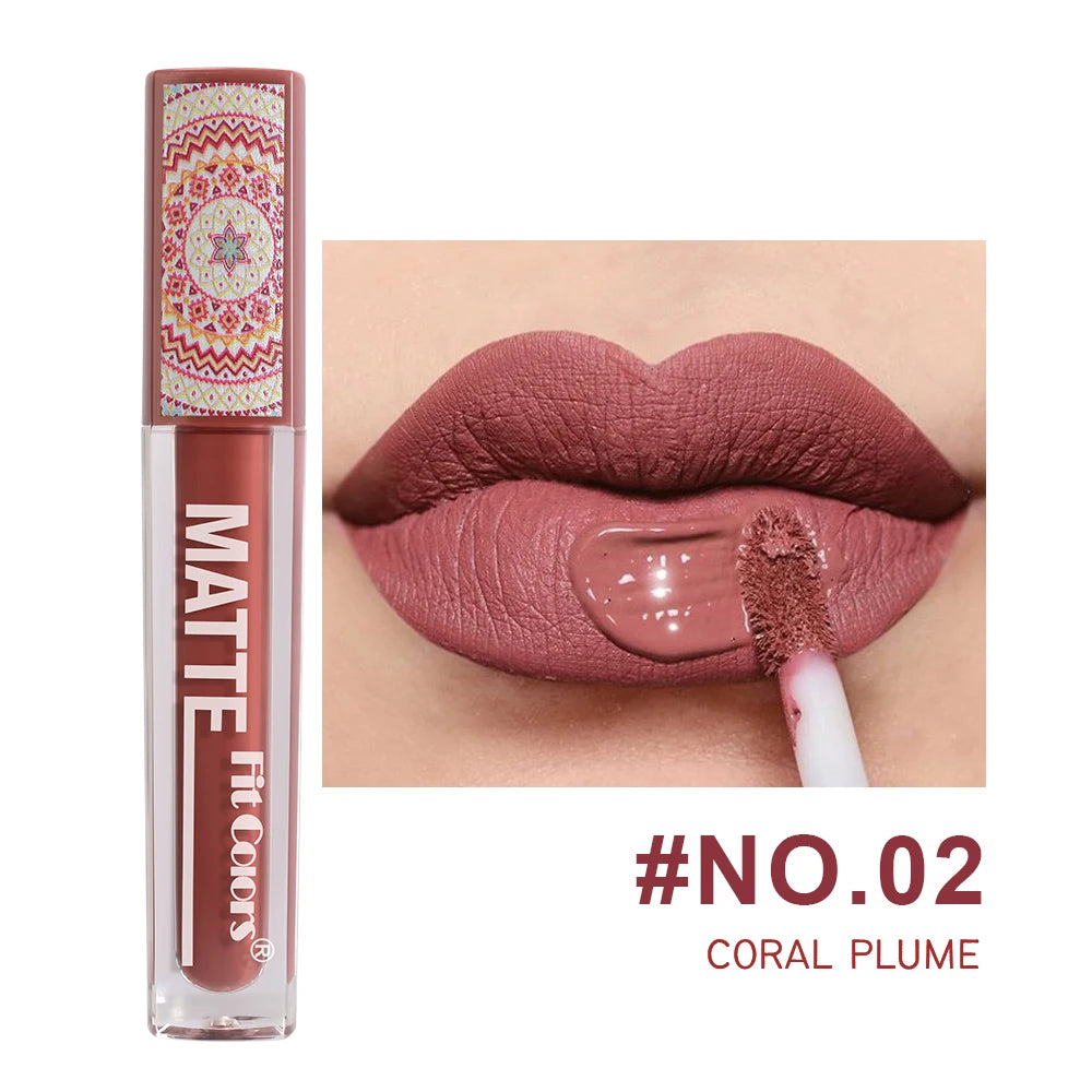 Fit Colors Matte Lip Gloss – Waterproof, Long-Lasting Velvet Lipstick