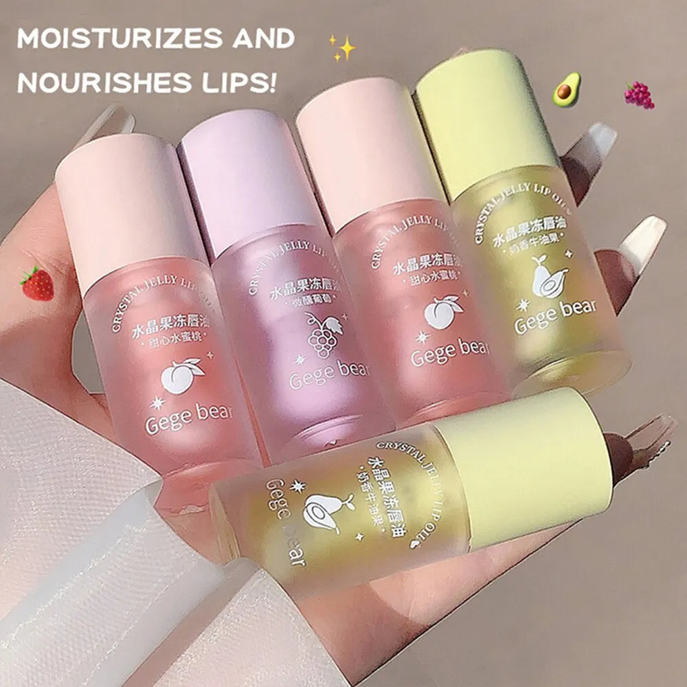 Aceite labial Crystal Jelly de Gege Bear: brillo hidratante de frutas para labios suaves y nutridos.