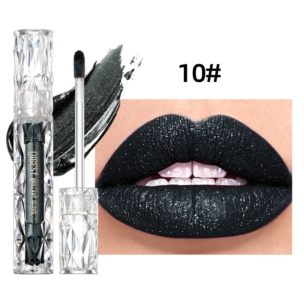 Brillo de labios con brillo de diamante QIBEST: resistente al agua, duradero y brillante.