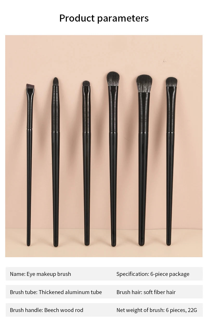 LuxuryGlow 6PCS Natural Eye Makeup Brush Set – Eyeshadow, Eyebrow & Eyeliner Tools
