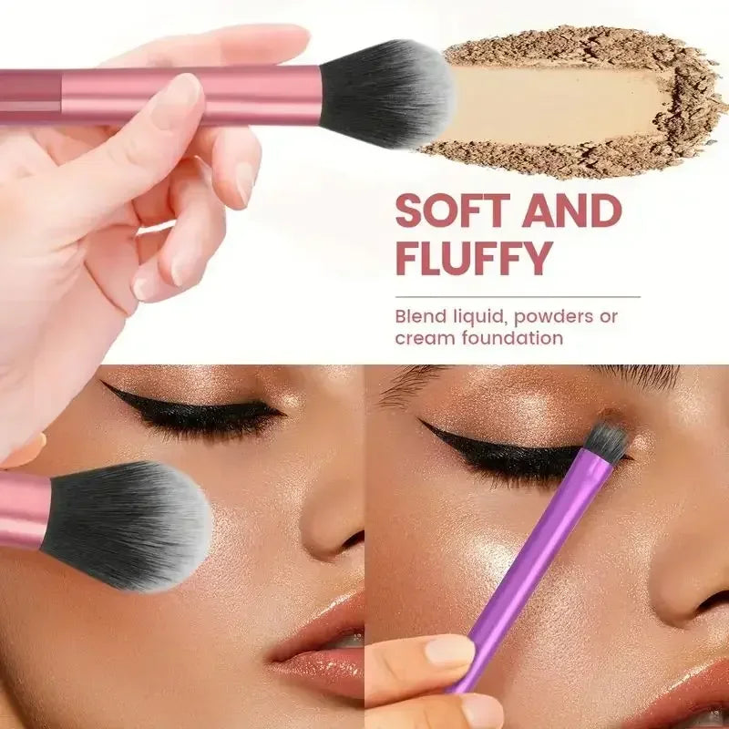 RUZOFO 8-Piece Professional Black Glossy Makeup Brush Set – Complete Kit for Face & Eyes