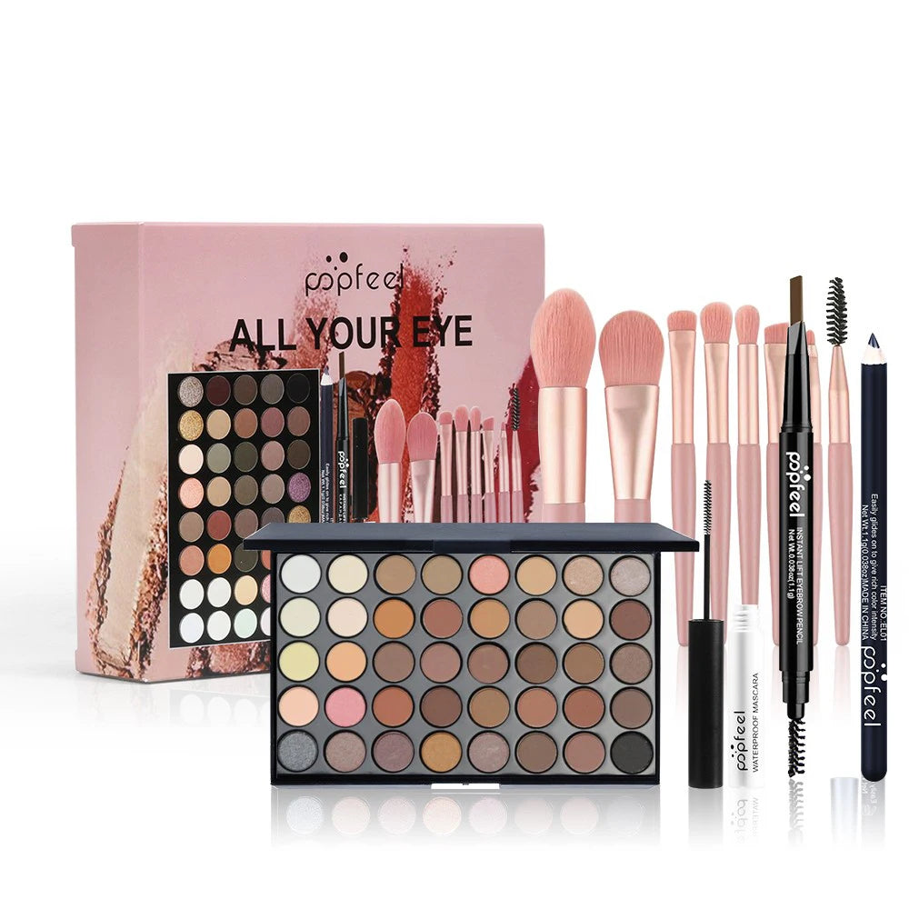 POPFEEL 40-Color Eye Makeup Set with Mascara, Eyeliner & Brushes