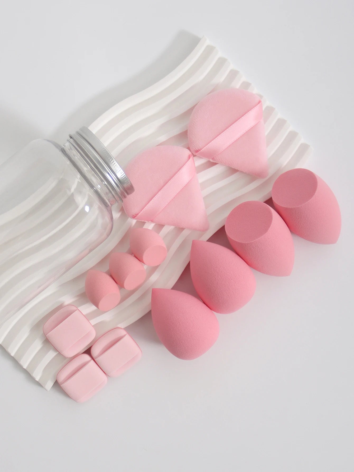 Esponjas de maquillaje de doble uso Luxury Glow, 12 unidades, con frasco de almacenamiento – Sin látex