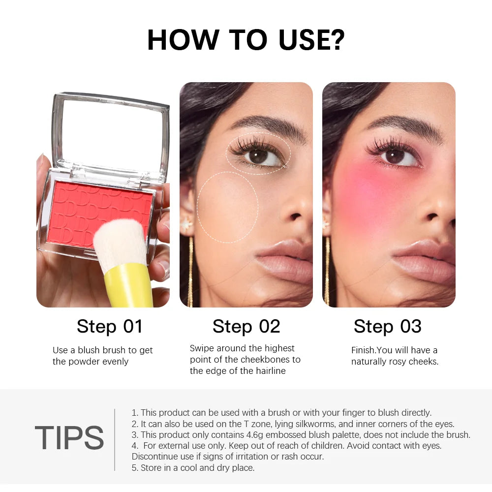 Paleta de rubor mate en relieve LuxuryGlow de 6 colores: alta pigmentación, brillo rosado natural