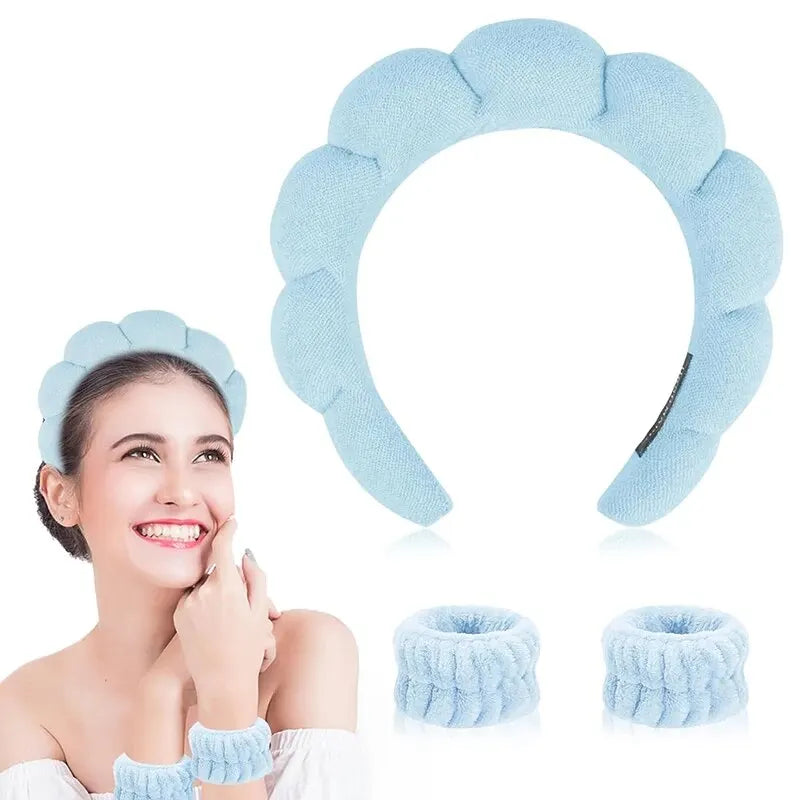 LuxuryGlow Soft Cloud Hair Band Set – 3pcs Fluffy Headbands for Makeup & Skincare