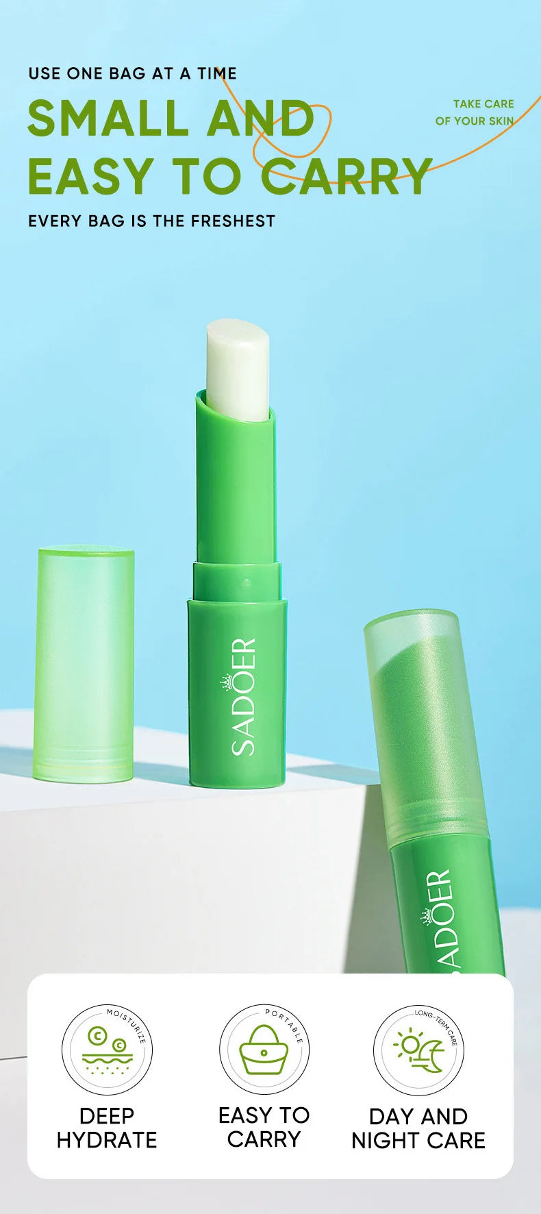 Bálsamo labial de coco con vitamina C de SADOER: tratamiento hidratante y reparador con aloe para labios de SADOER