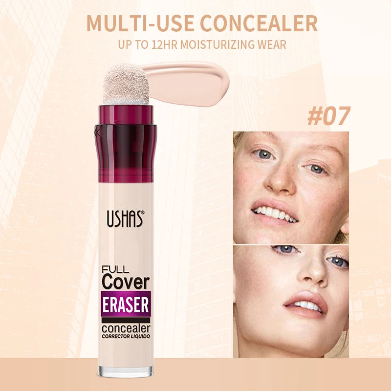 USHAS 12-Color Liquid Concealer with Rotating Sponge – Lightweight, Long-Lasting & Moisturizing Foundation