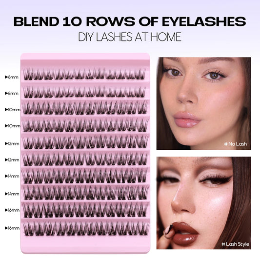 GROINNEYA DIY Lash Extension Kit – Individual Cluster Lashes with Glue & Remover (Natural Look)