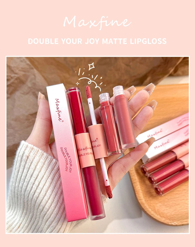 MAXFINE Brillo de labios de doble punta, resistente al agua, hidratante, duradero, mate, terciopelo, espejo, brillo de labios, cosméticos