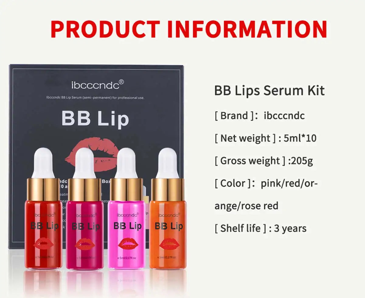 ibcccndc BB Lips Ampoule Serum Starter Kit – Semi-Permanent Gloss & Lip Tint Set (10pcs)