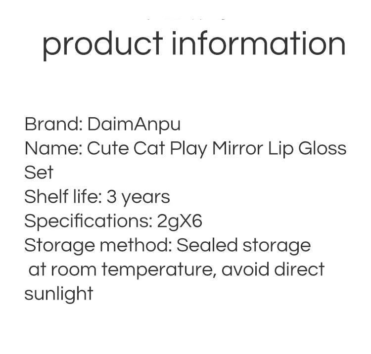 DAIMANPU - Set de brillos labiales con espejo de gato: 6 labiales brillantes, hidratantes y duraderos