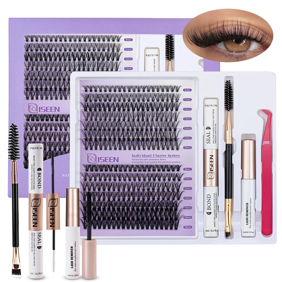 ISEEN DIY Lash Extension Kit – Mixed Lash Clusters with Bond, Remover & Tools