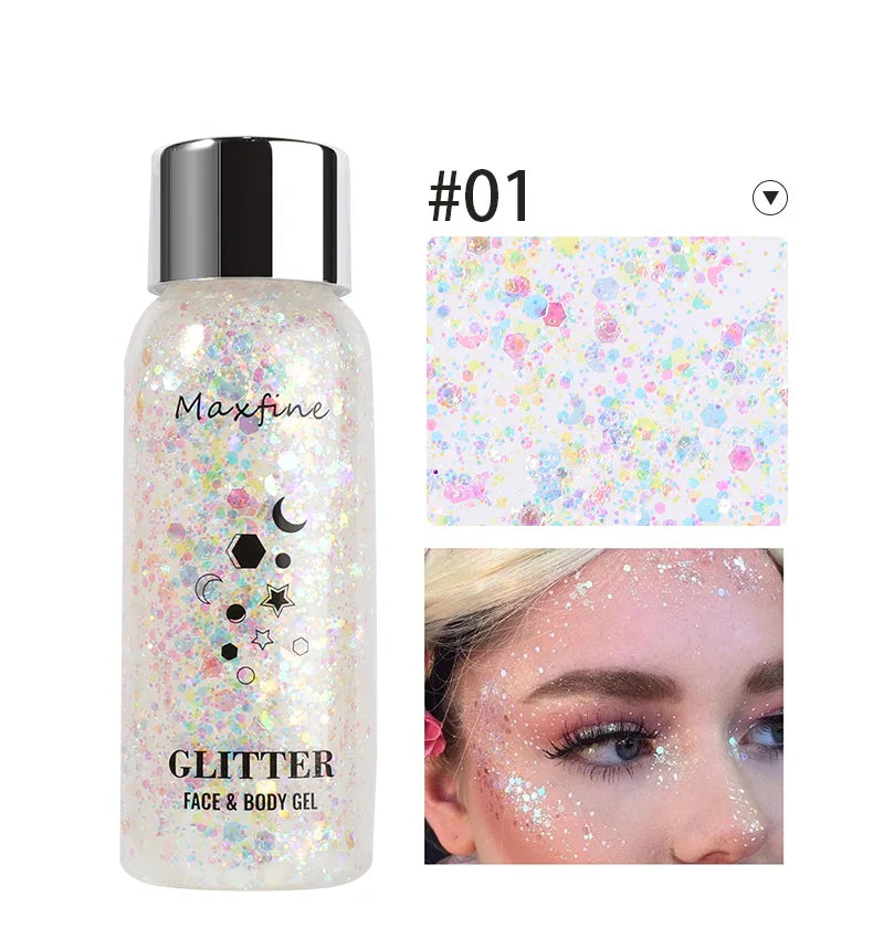 MAXFINE Full Body Glitter Gel – Long-Lasting Eye, Hair & Body Sparkle