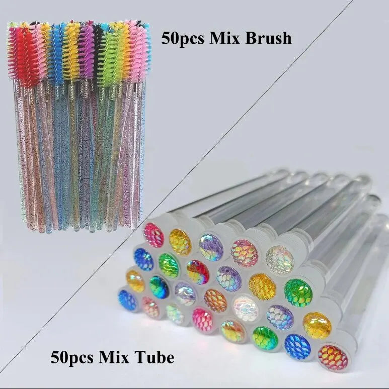 FOEONCO 50Pcs Reusable Diamond Eyebrow & Eyelash Brushes with Replaceable Heads