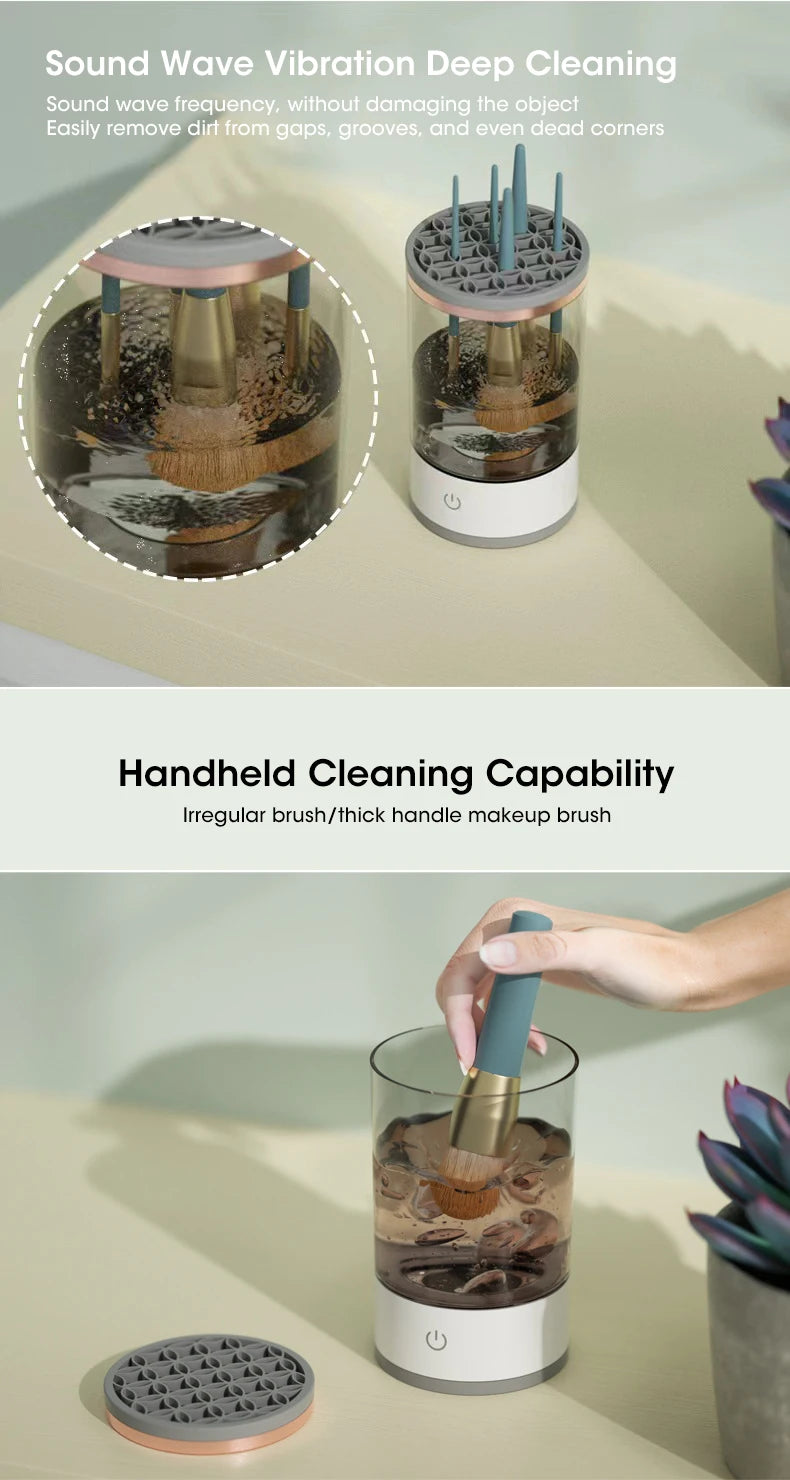 LuxuryGlow USB Electric Makeup Brush Cleaner – 3-in-1 Quick Drying & Cleaning Tool