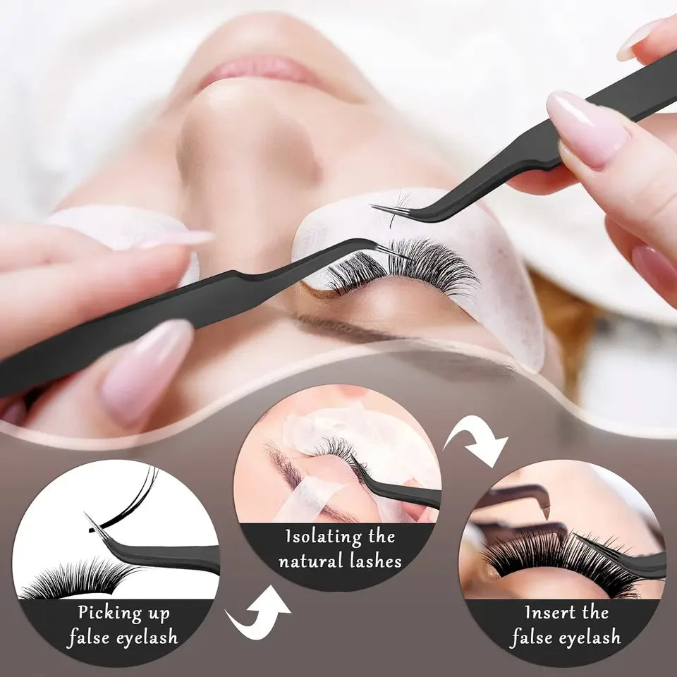 LuxuryGlow Stainless Steel Curved Tip Eyelash Tweezers – Precision Lash & Brow Tool