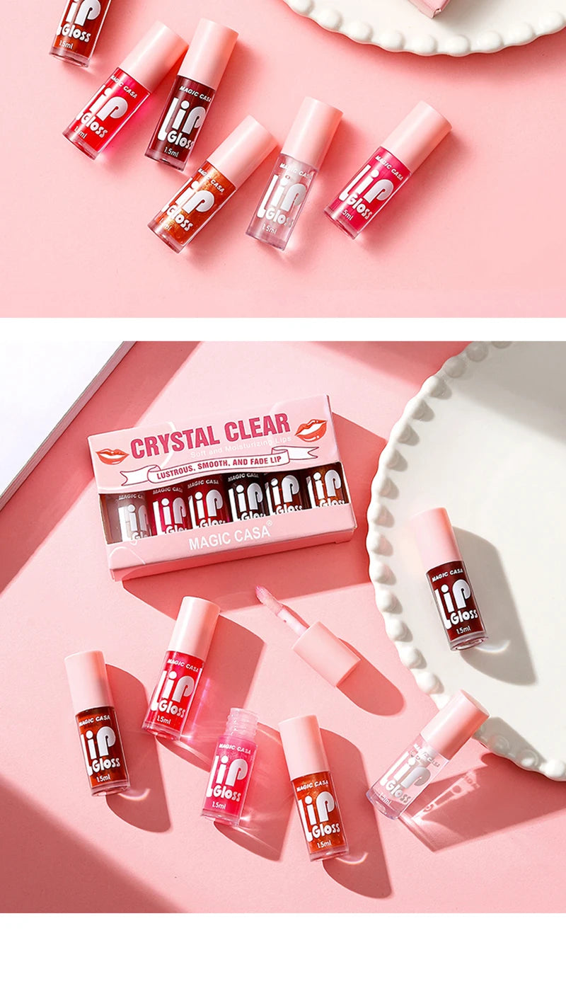LuxuryGlow MAGIC CASA - Set de 6 aceites labiales en gelatina: brillo hidratante, voluminizador y duradero