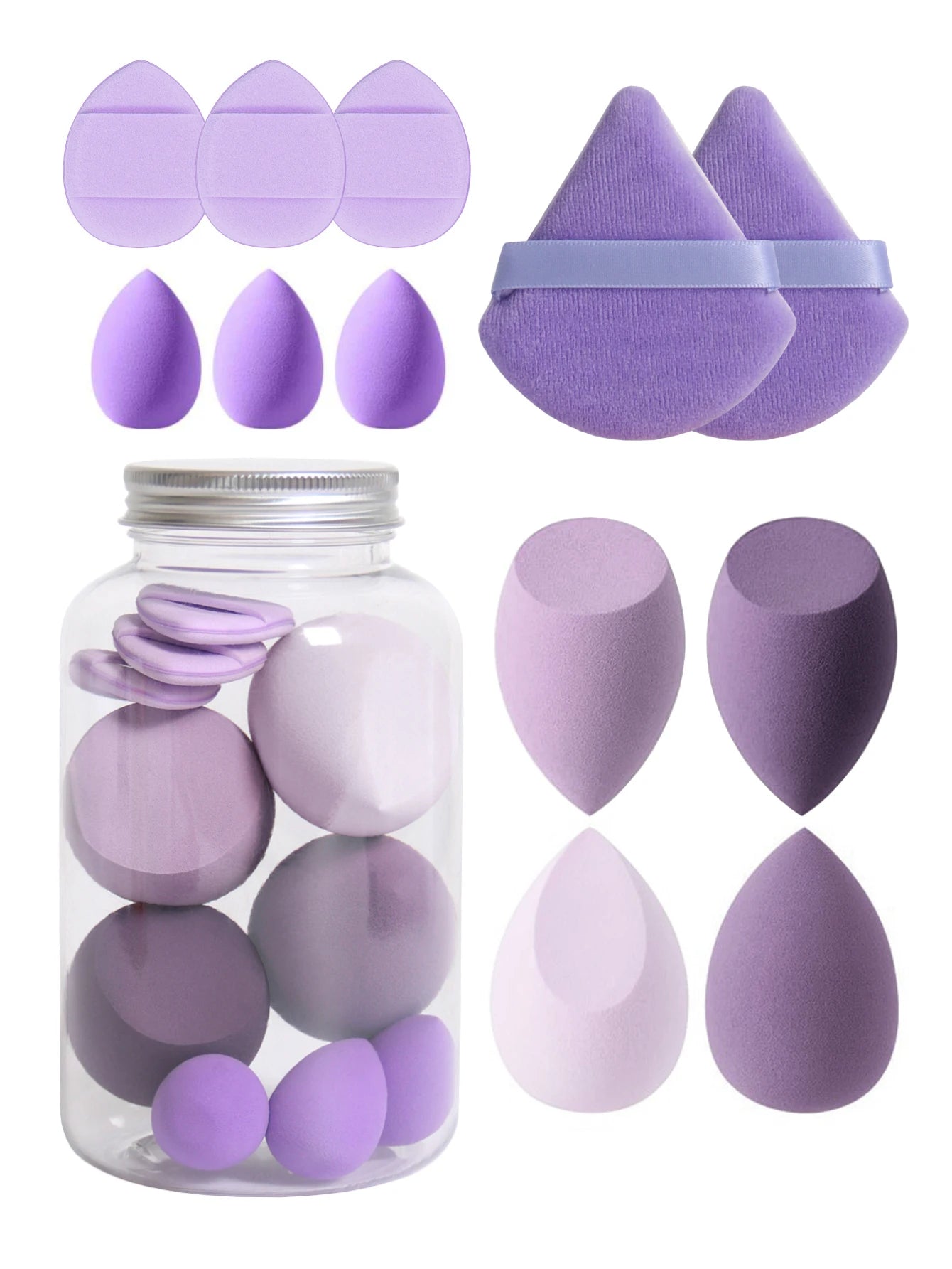 Esponjas de maquillaje de doble uso Luxury Glow, 12 unidades, con frasco de almacenamiento – Sin látex