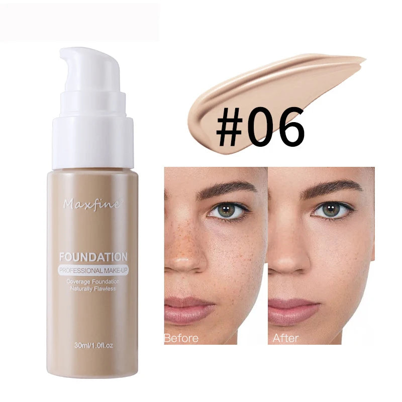 Base de maquillaje líquida MAXFINE: resistente al agua, al sudor y de cobertura total (30 ml)