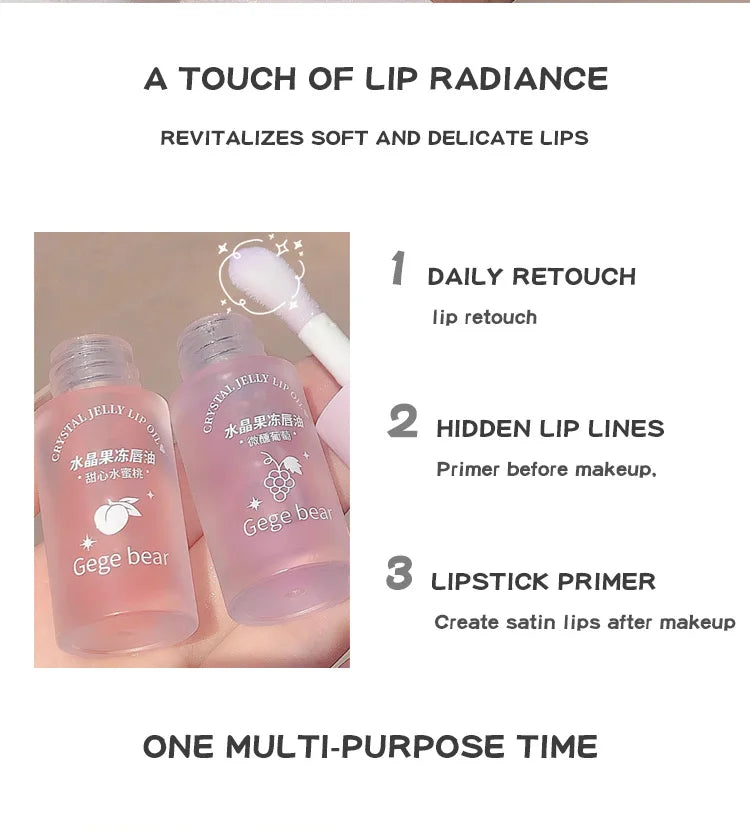 Aceite labial Crystal Jelly de Gege Bear: brillo hidratante de frutas para labios suaves y nutridos.