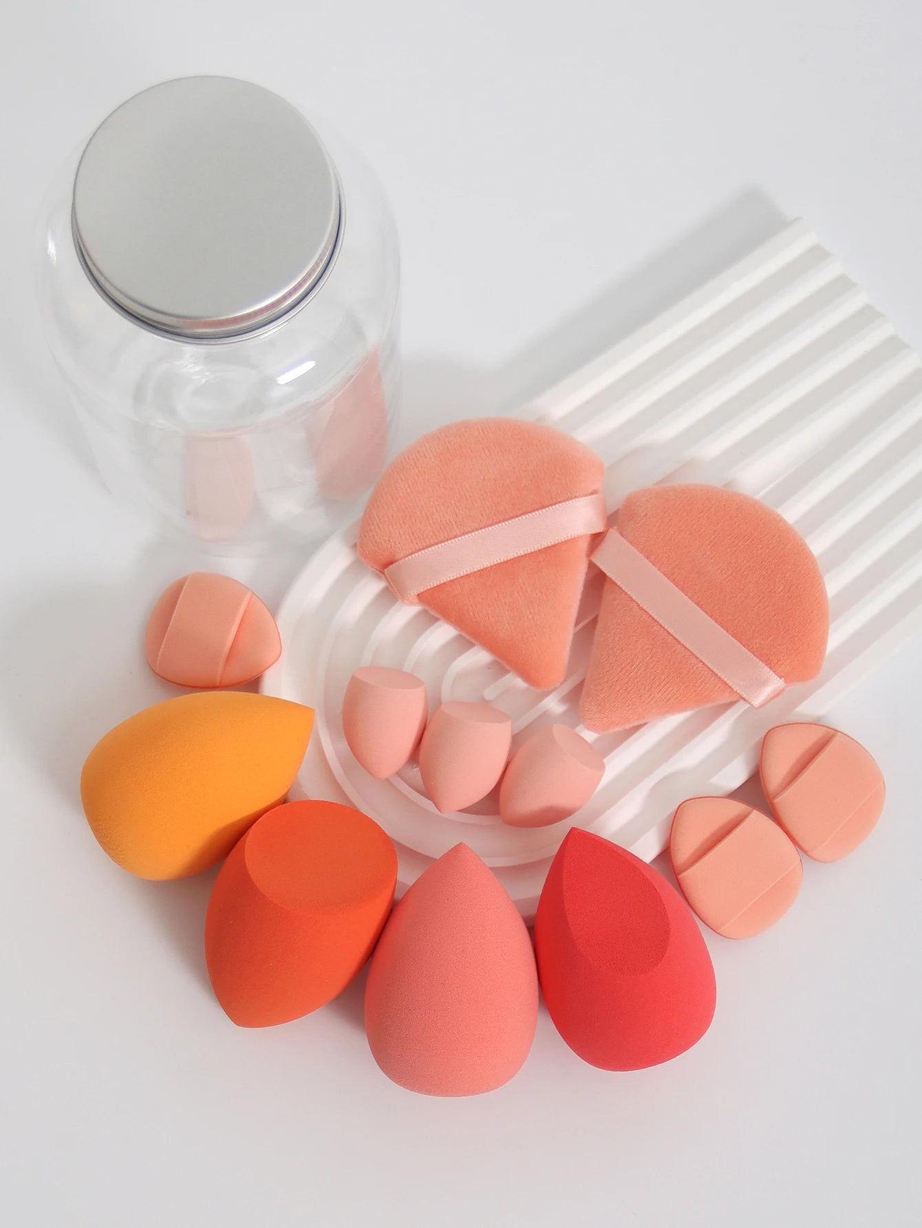 Esponjas de maquillaje de doble uso Luxury Glow, 12 unidades, con frasco de almacenamiento – Sin látex