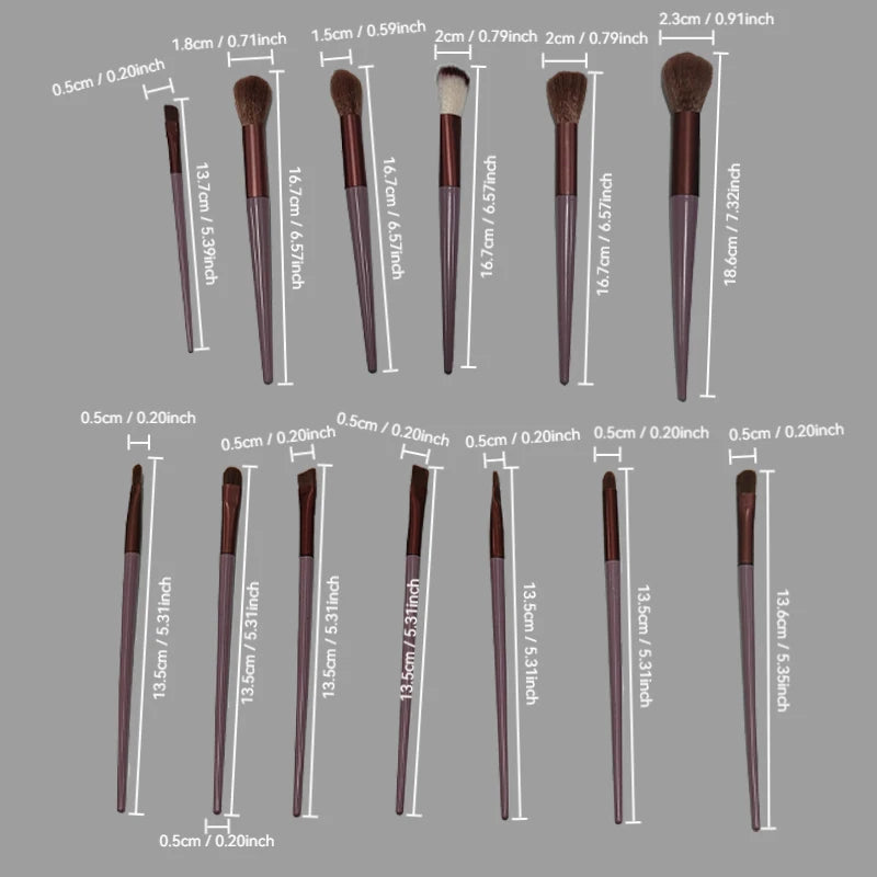 LuxuryGlow - Juego de 13 brochas de maquillaje ultrasuaves con mango de bambú para base, sombra de ojos, labios y rubor | Kit profesional completo