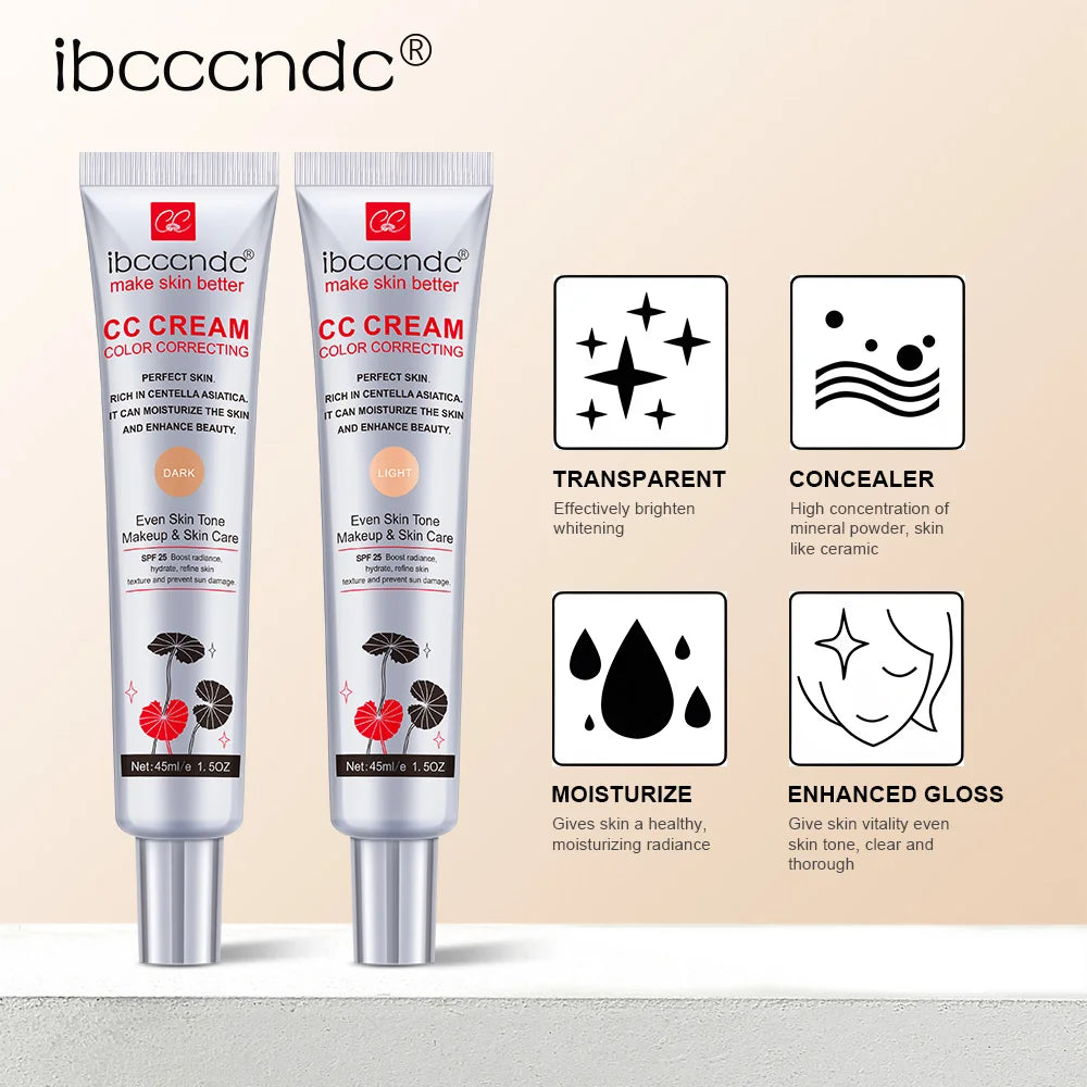 Crema CC correctora de color ibcccndc – Base de maquillaje reparadora y blanqueadora Centella de 45 ml