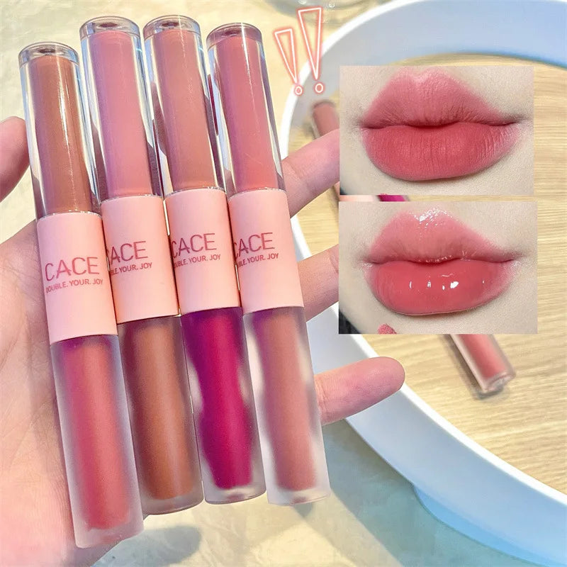 MAXFINE Brillo de labios de doble punta, resistente al agua, hidratante, duradero, mate, terciopelo, espejo, brillo de labios, cosméticos